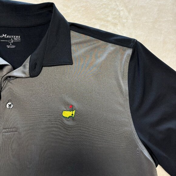 NWT Masters Tech Mens Golf Polo Size Large Grey Black Colorblock Performance - Picture 5 of 13